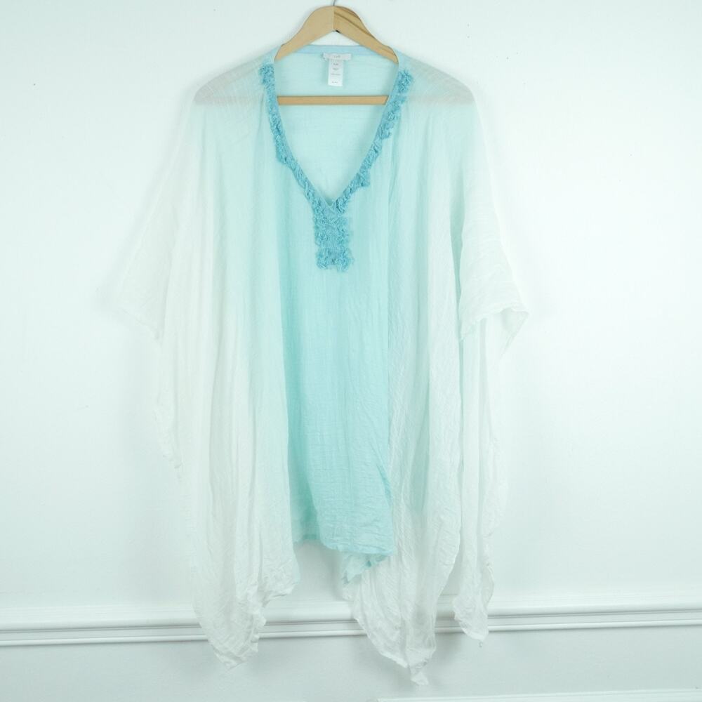 J Jill‎ XL - 3X Popover Tunic Beach Cover Cotton Gauze Sheer Coastal Boho Swim